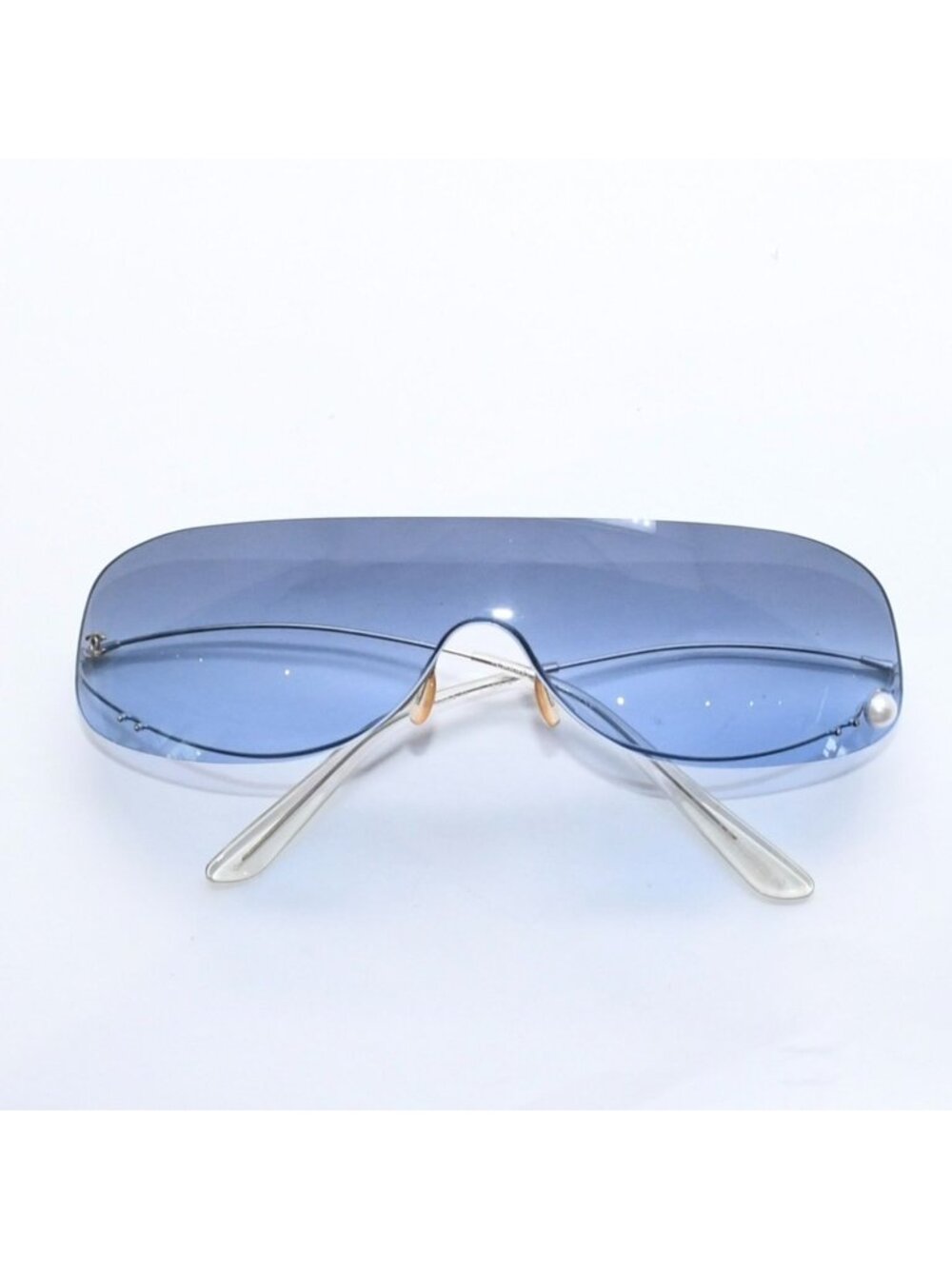 Chanel Shield Sunglasses Eyewear 125 CC Logo Faux Pearl Blue